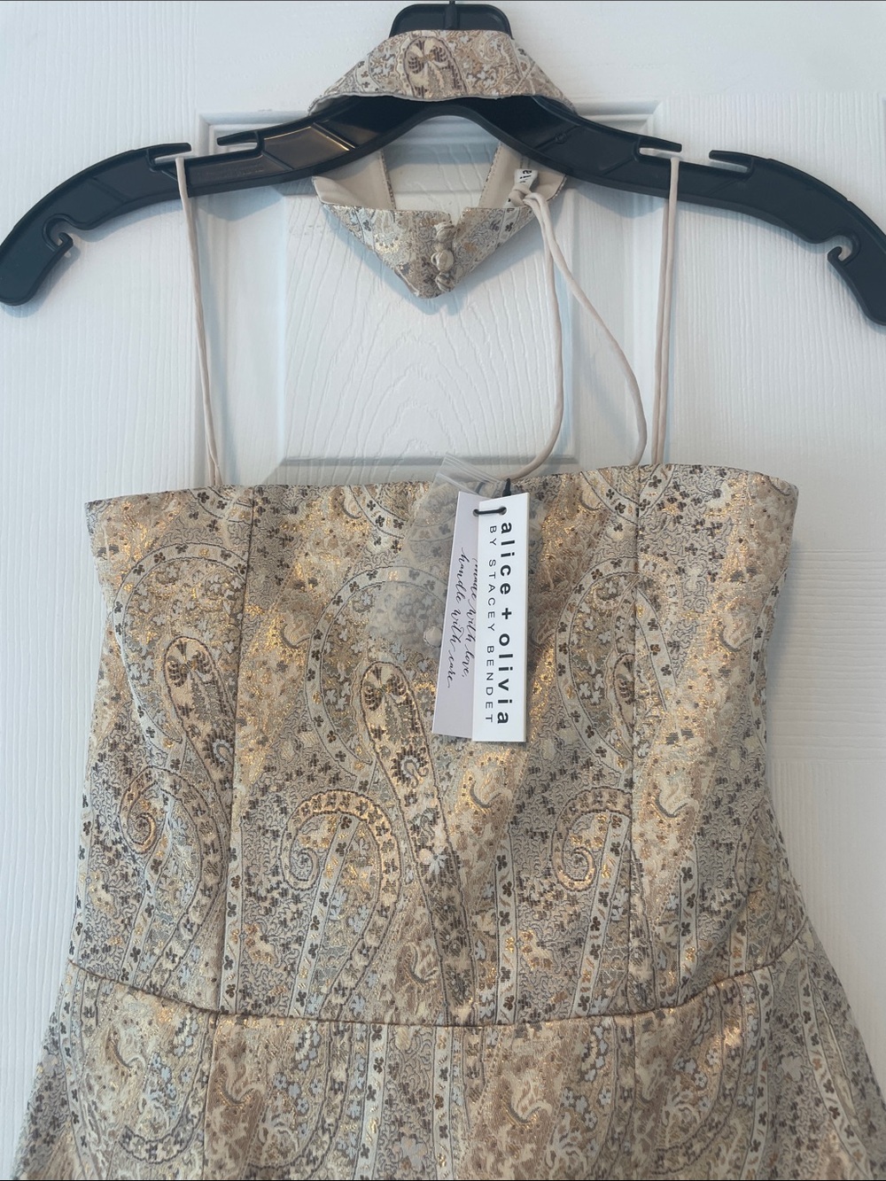 Alice + Olivia Strapless Metallic Gold Paisley Mini Dress - Picture 5 of 9